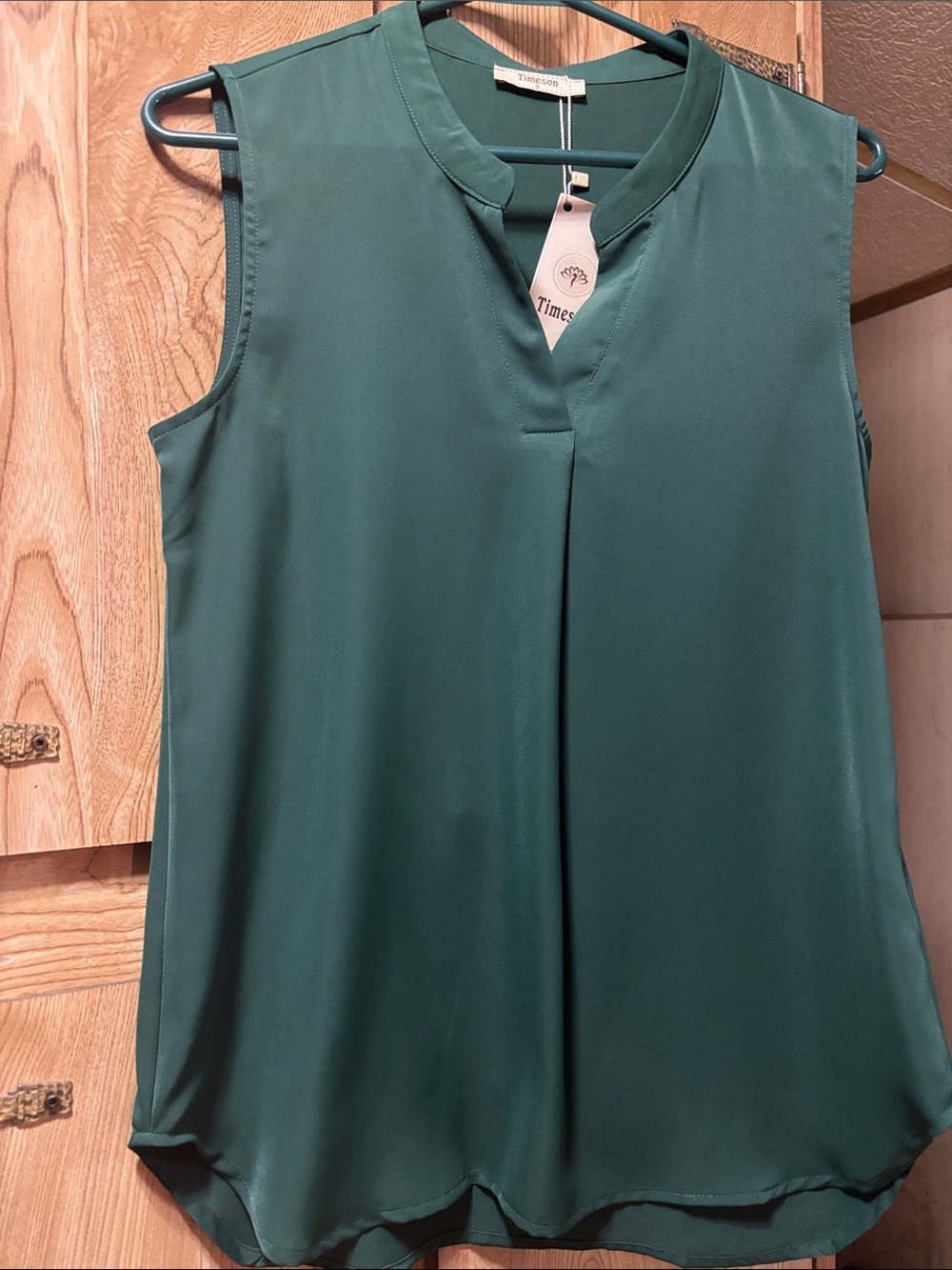 Timeson sleeveless V-neck blouse in dark green in womens size Small